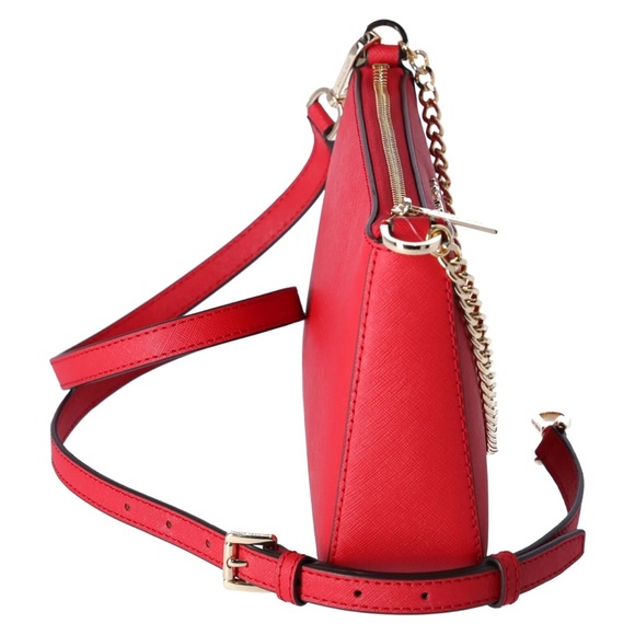 Michael Kors Jet Set Travel Medium Zip Pouchette Crossbody Bright Red Leather - Picture 8 of 8